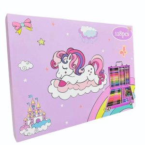 Non-Toxic Kids Art Set – Coloring, Drawing & Painting Kit – 128 Pcs