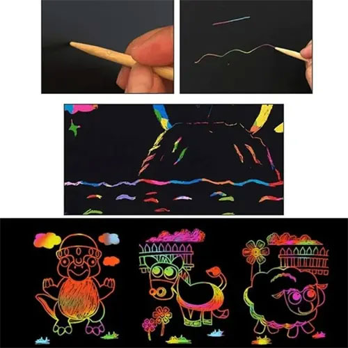 Scratch Paper Note for Kids Scratch Art Paper Large Black Magic Rainbow Painting - Image 5