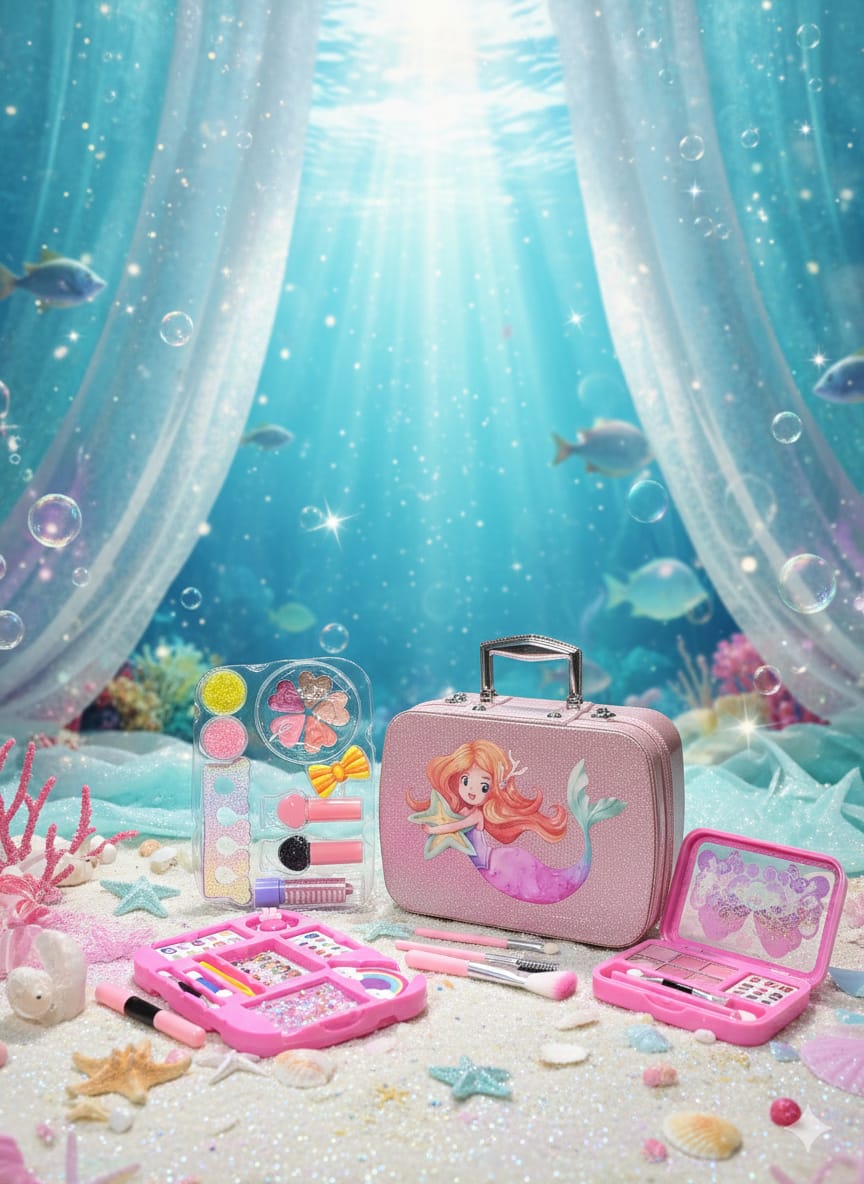 All-in-One Kids' Mermaid Makeup Kit with Portable Glitter Vanity Case - Image 5