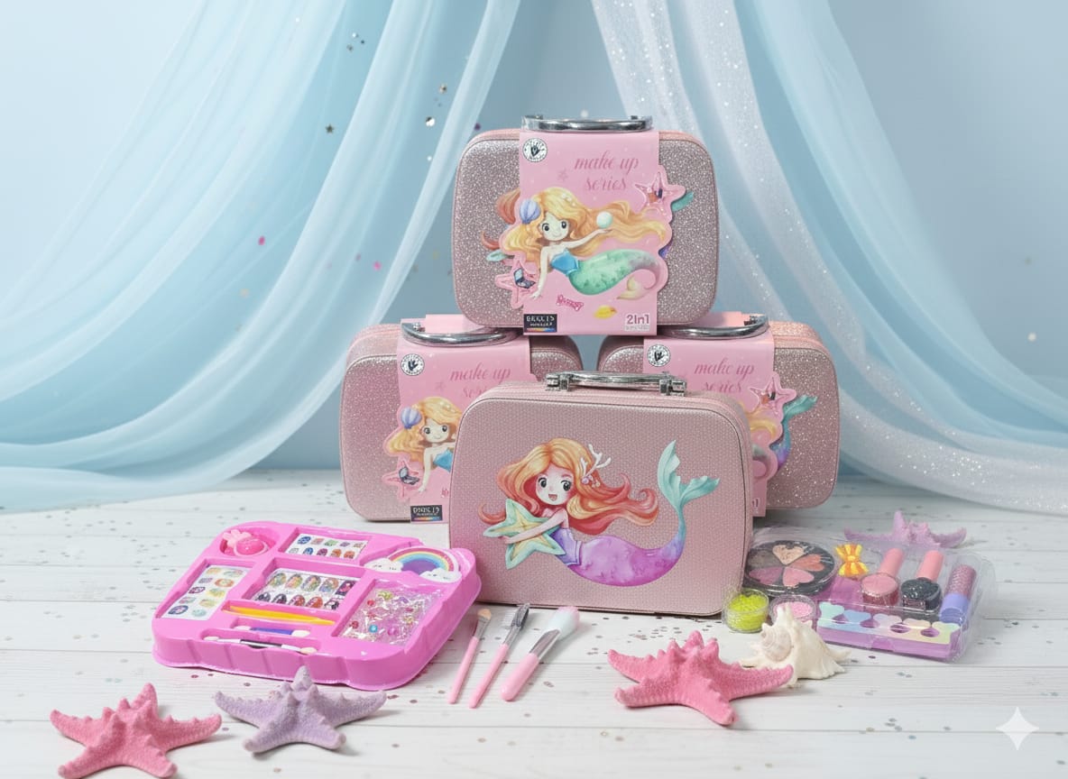 All-in-One Kids' Mermaid Makeup Kit with Portable Glitter Vanity Case - Image 2