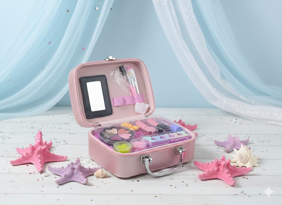 All-in-One Kids' Mermaid Makeup Kit with Portable Glitter Vanity Case - Image 4