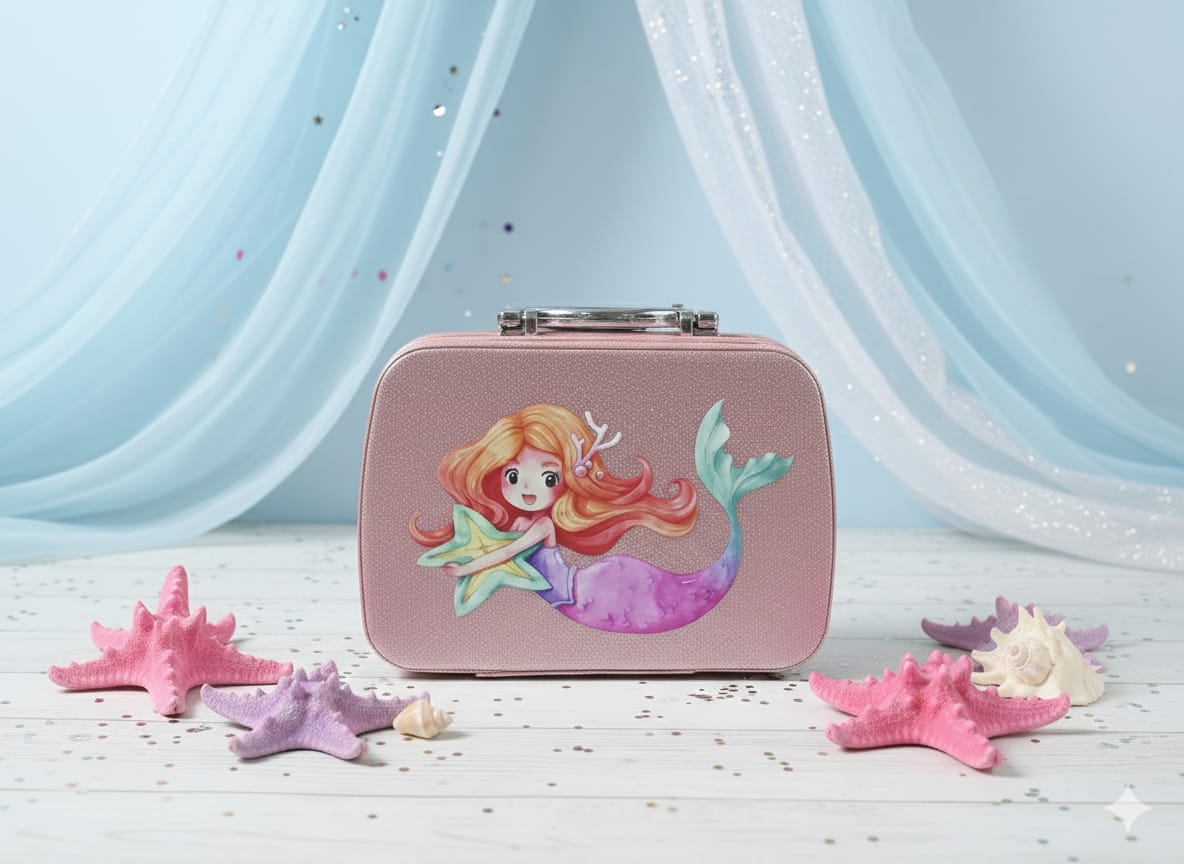 All-in-One Kids' Mermaid Makeup Kit with Portable Glitter Vanity Case - Image 3