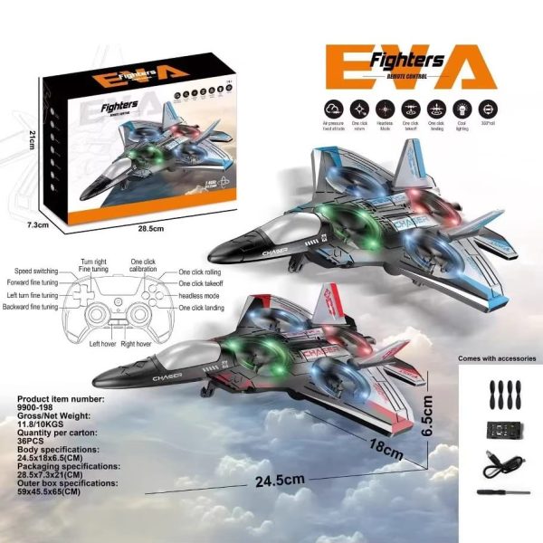 Avion Télécommandé RC Planeur 6 Canaux – Jet Fighter En EVA, LED, Pour Enfants Et Adultes, Bleu