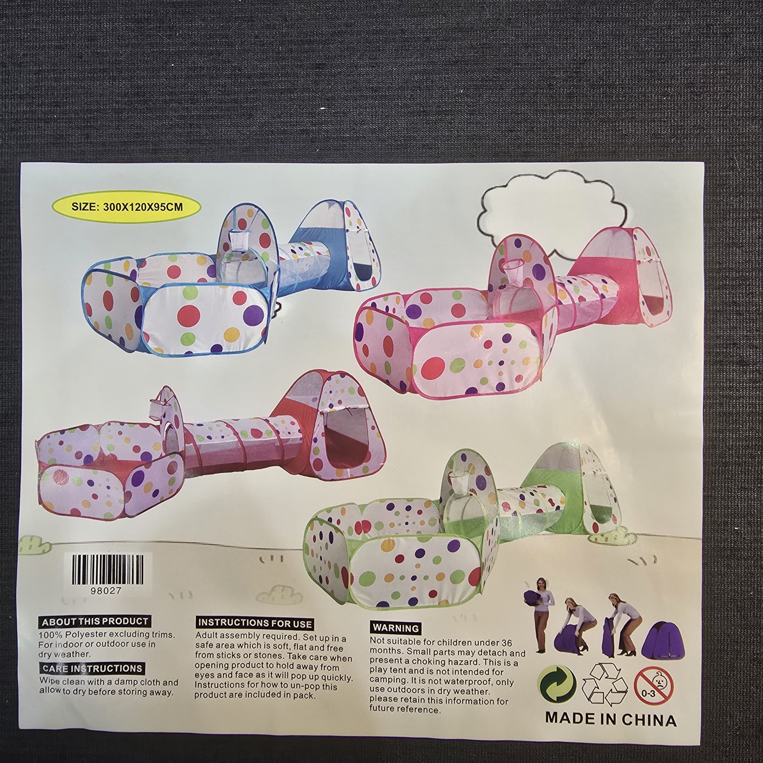 Polka Dot 3-in-1 Kids' Pop-Up Play Tent, Tunnel, and Ball Pit Set - Image 2