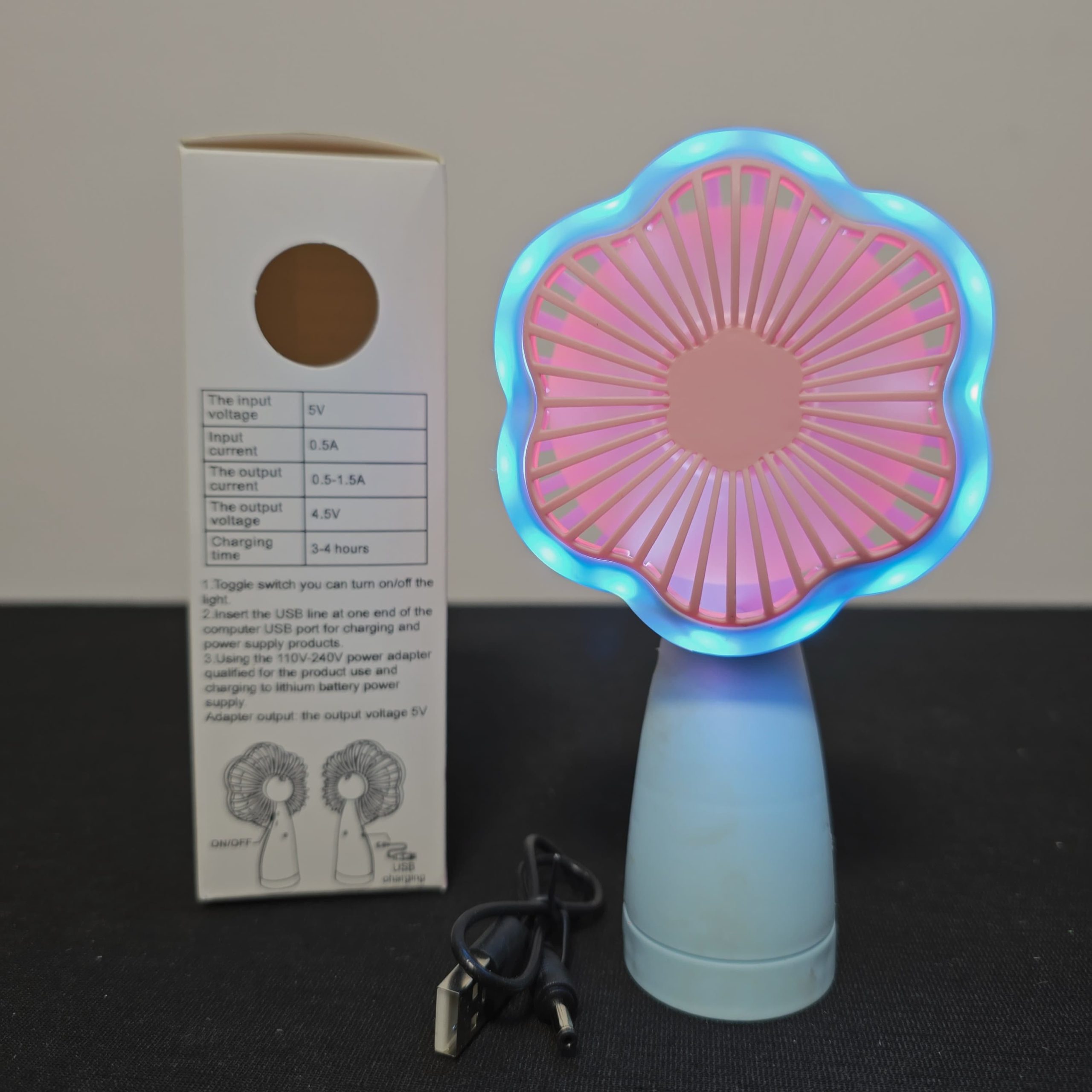 LED Flower Mini Fan – Rechargeable Portable Fan with Atmosphere Lighting - Image 4