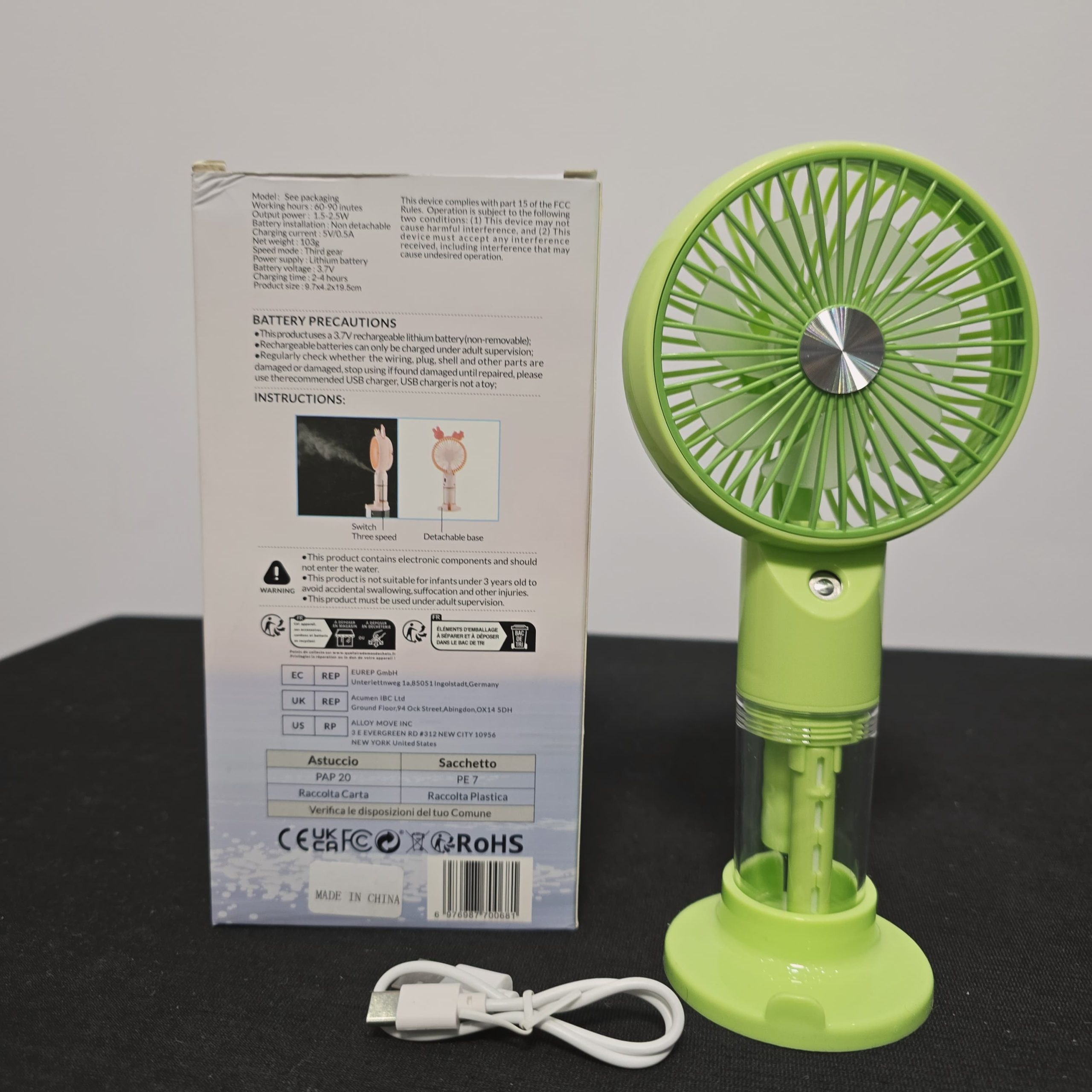 Portable Rechargeable Handheld Mist Fan with Detachable Base - Image 2