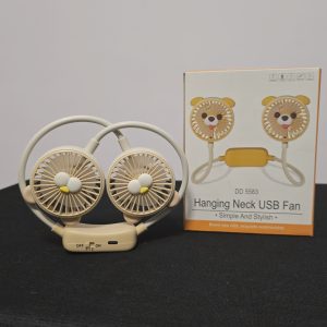 DD 5583 Dual-Head Hanging Neck USB Fan - Cartoon Bear Design