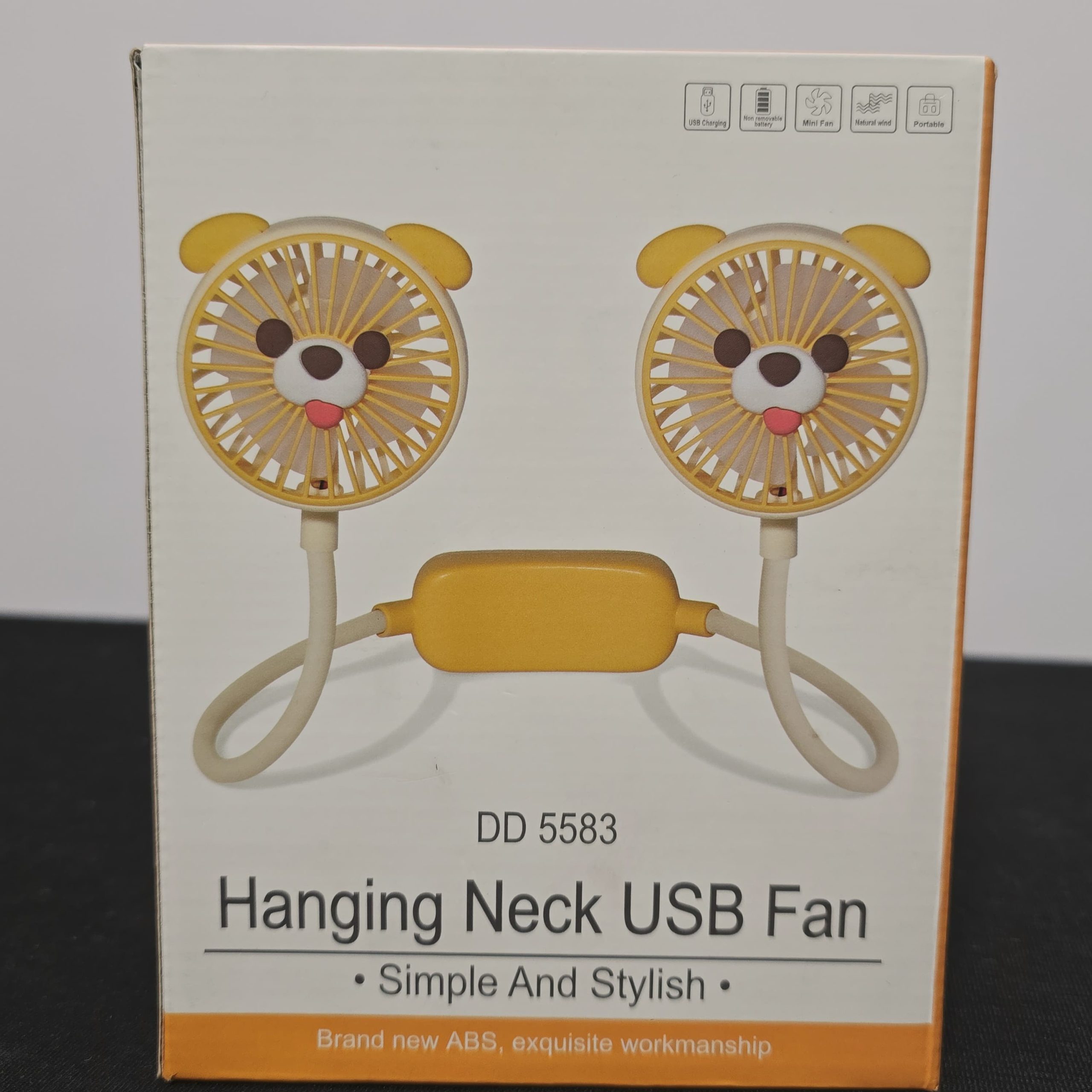 DD 5583 Dual-Head Hanging Neck USB Fan - Cartoon Bear Design - Image 3
