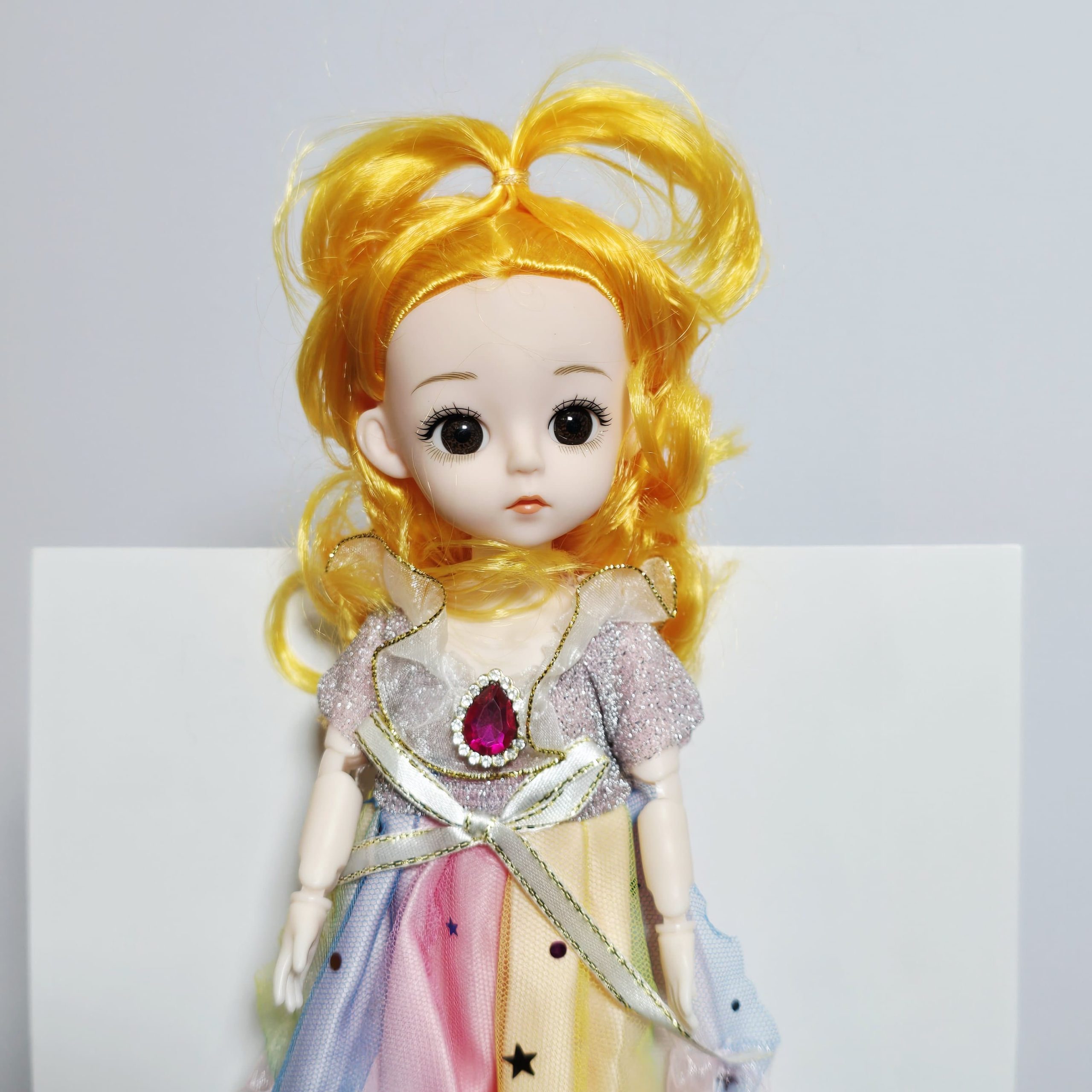 Beautiful 30cm BJD Fairy Doll with Rainbow Starry Dress and Golden Hair - Image 3