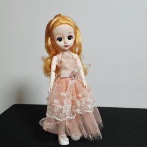 Elegant 12-Inch Ball-Jointed Fashion Doll with Peach Lace Gown