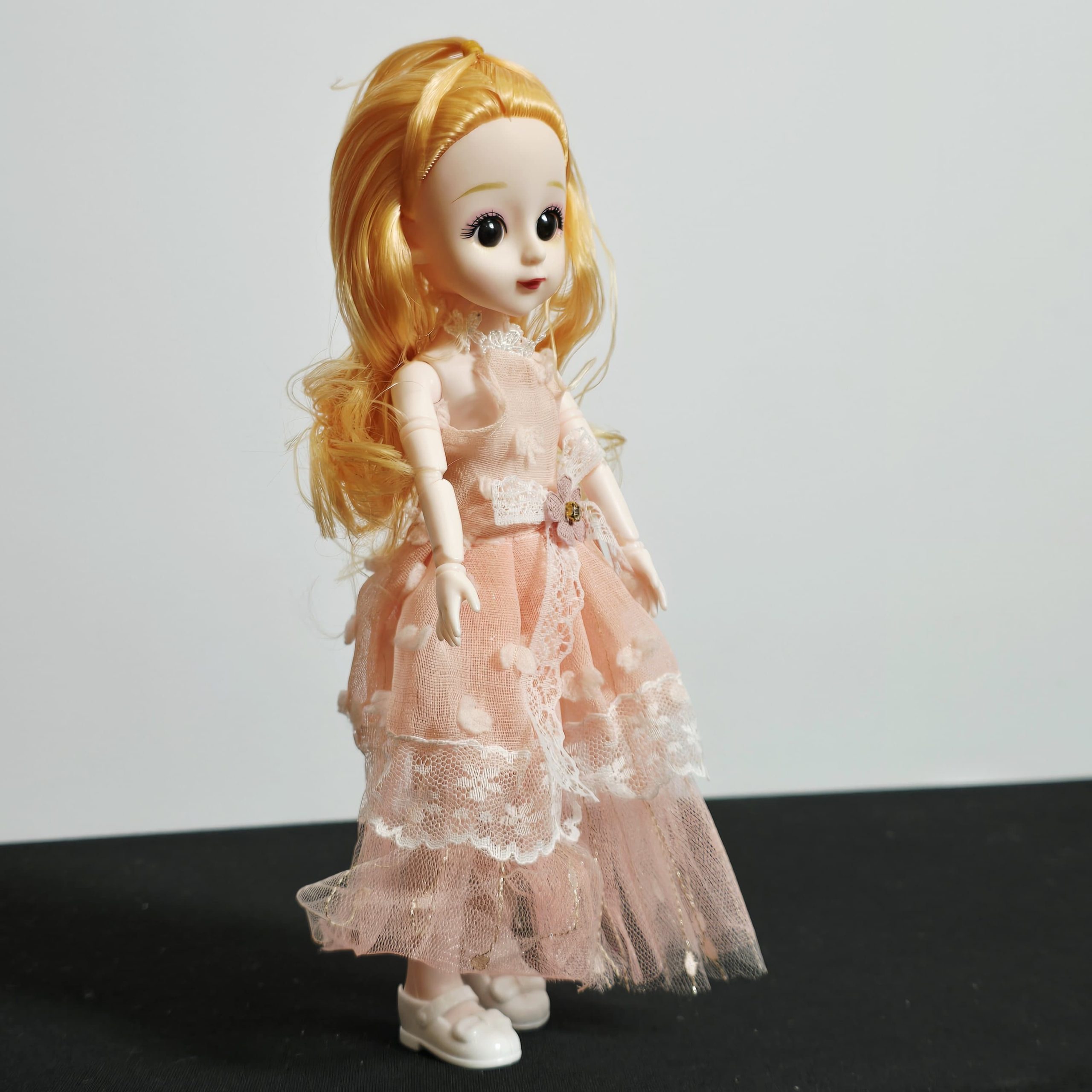 Elegant 12-Inch Ball-Jointed Fashion Doll with Peach Lace Gown - Image 3