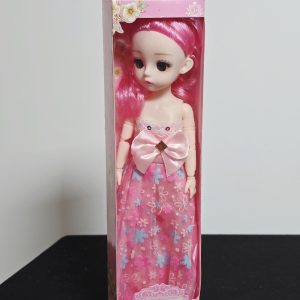 Elegant Pink Fashion Doll with Floral Lace Gown