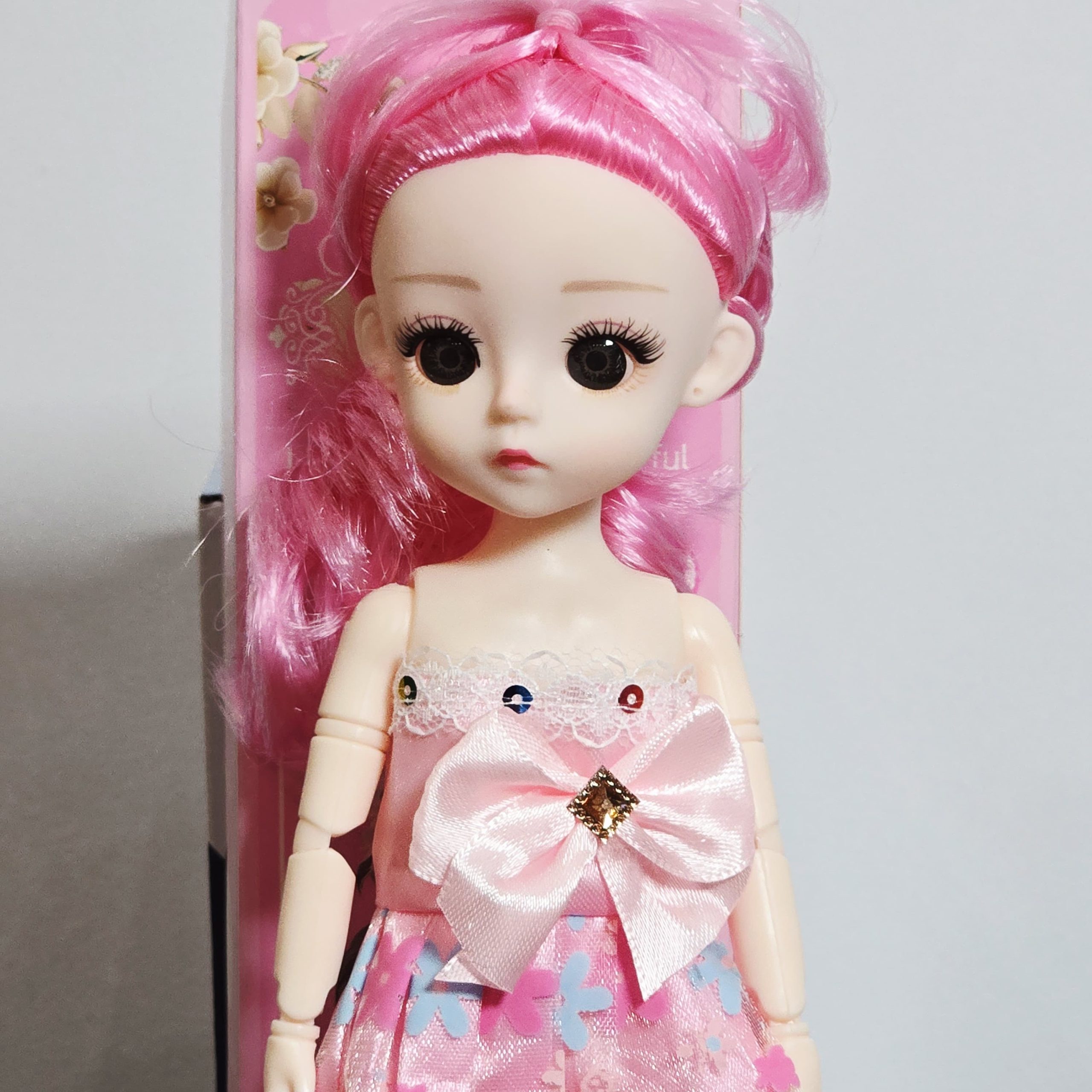 Elegant Pink Fashion Doll with Floral Lace Gown - Image 3