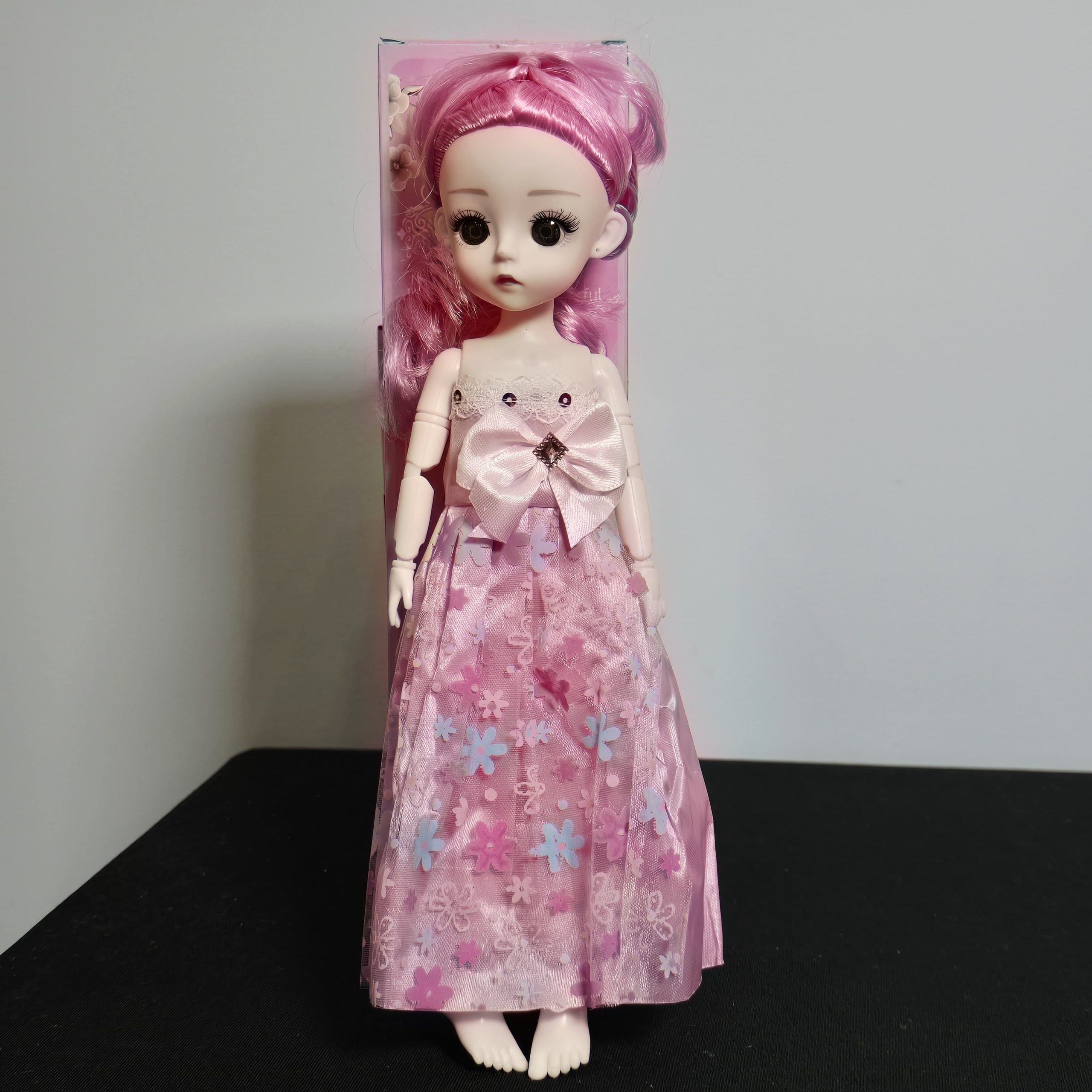 Elegant Pink Fashion Doll with Floral Lace Gown - Image 2