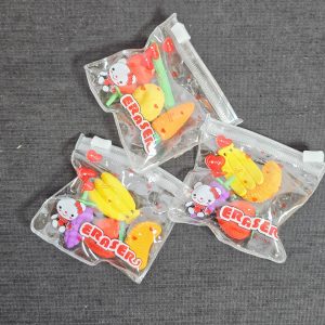 Kawaii Fruit & Character Eraser Set – Portable Mini Ziplock Stationery Kits