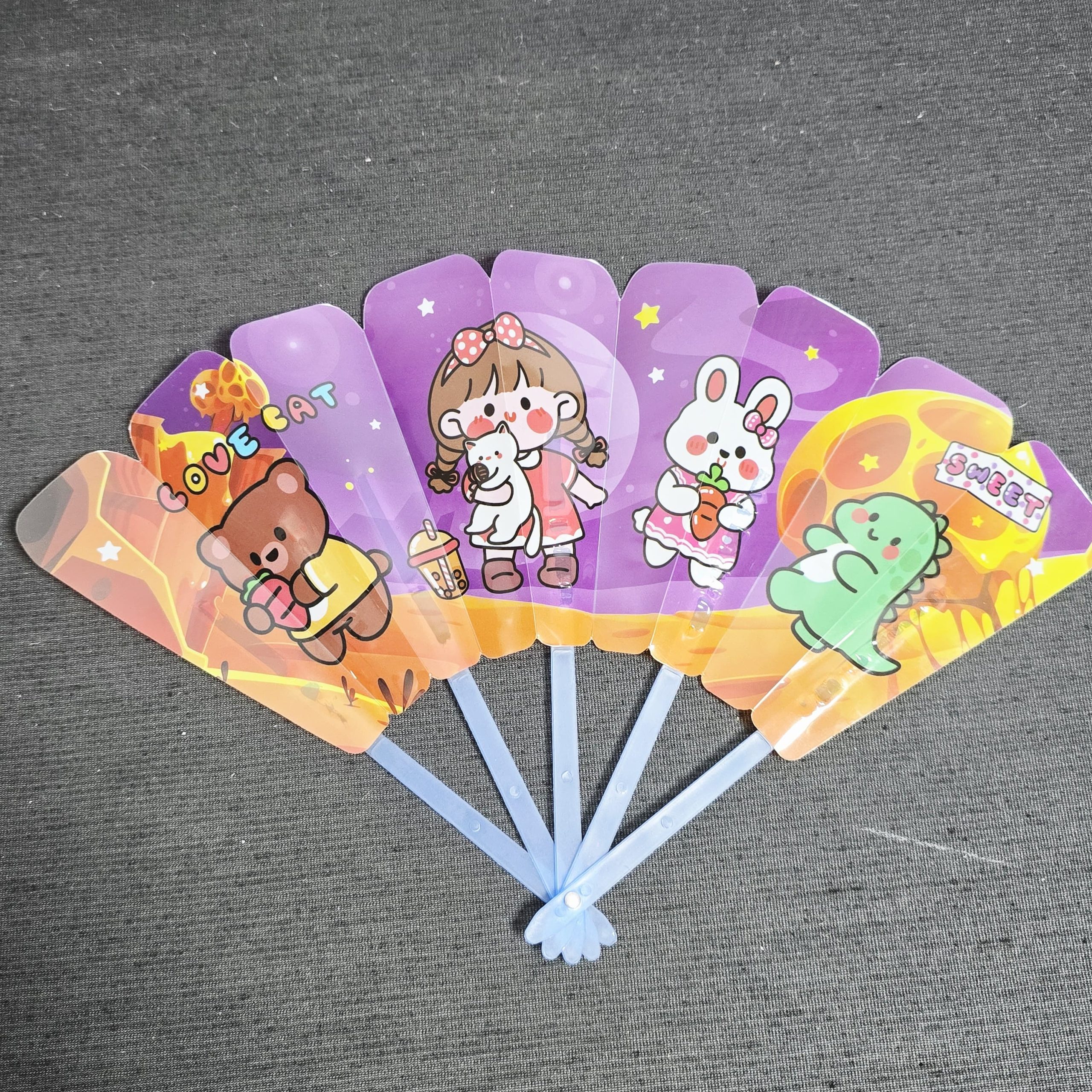 Whimsical Illustrated Hand Fans – Multi-Panel Folding Summer Collection - Image 3