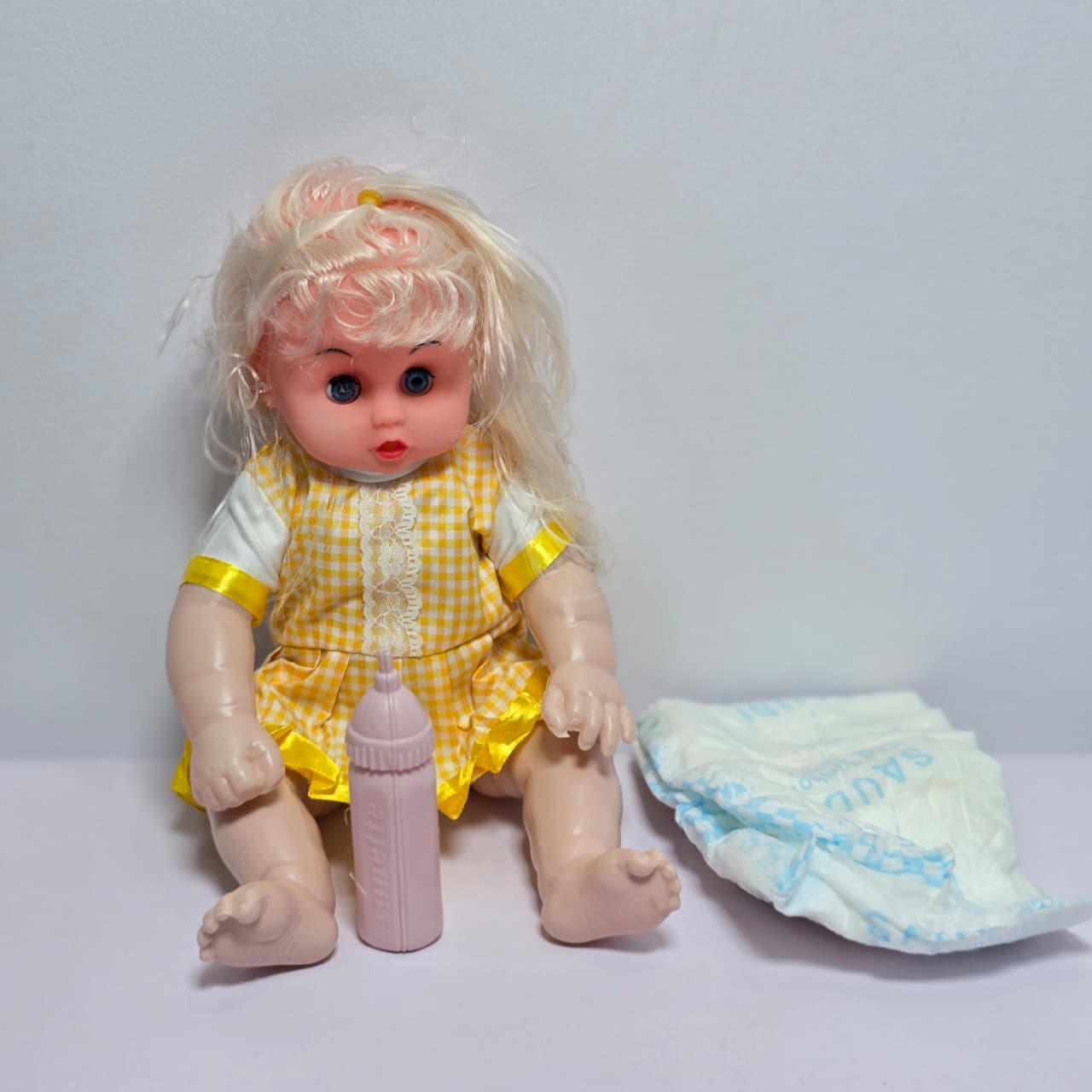 Baby Doll Set with Feeding Bottle and Diaper - Image 2