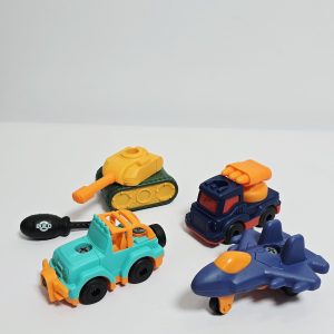4-in-1 Take-Apart Toy Vehicle Engineering Set - Build-Your-Own STEM Construction Kit with Toy Screwdriver, Tank, Jet, Off-Roader, and Rocket Truck