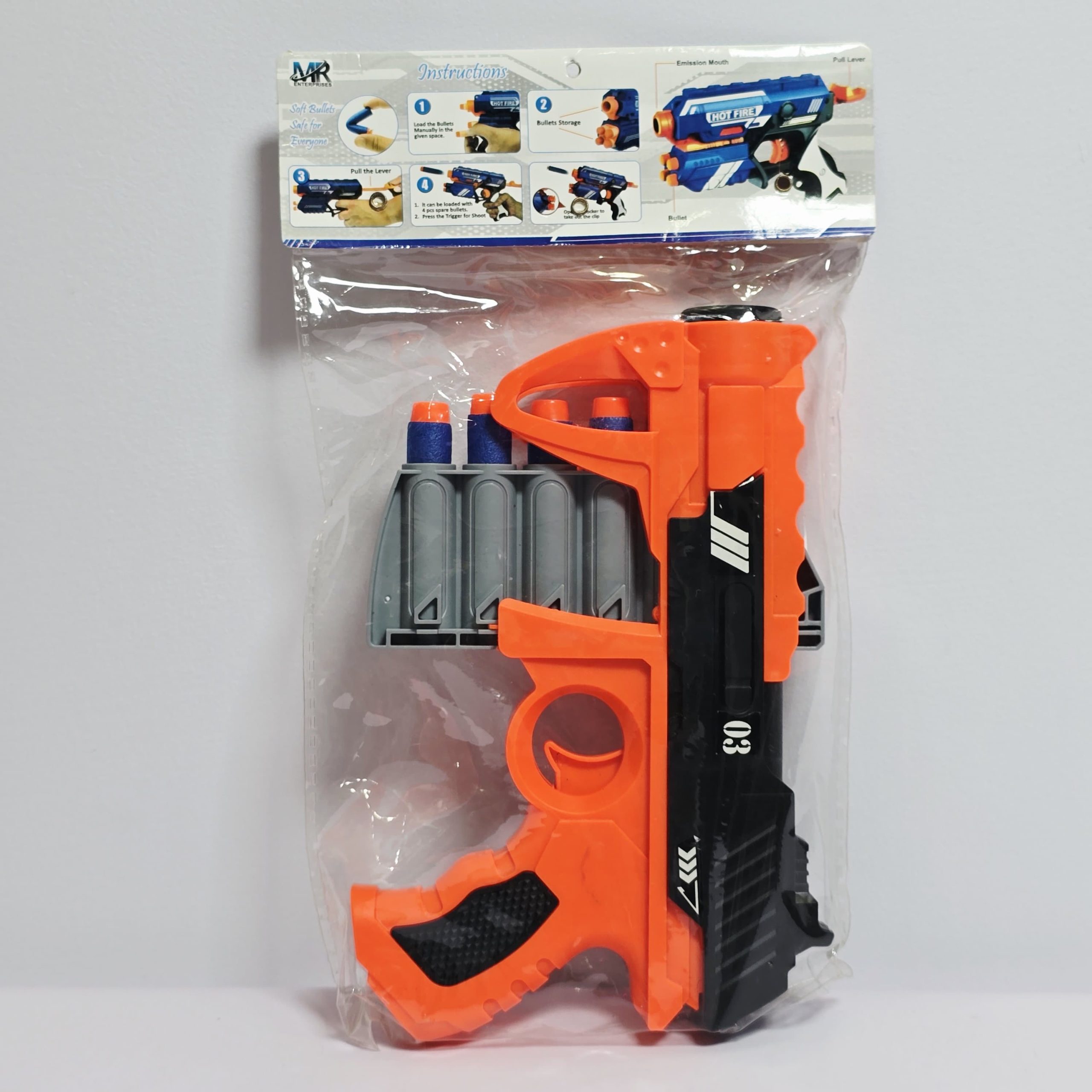 Hot Fire Soft Bullet Blaster Toy - Manual Pull-Lever Foam Dart Gun with 4-Dart On-Board Storage Magazine for Kids - Image 4