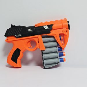 Hot Fire Soft Bullet Blaster Toy - Manual Pull-Lever Foam Dart Gun with 4-Dart On-Board Storage Magazine for Kids