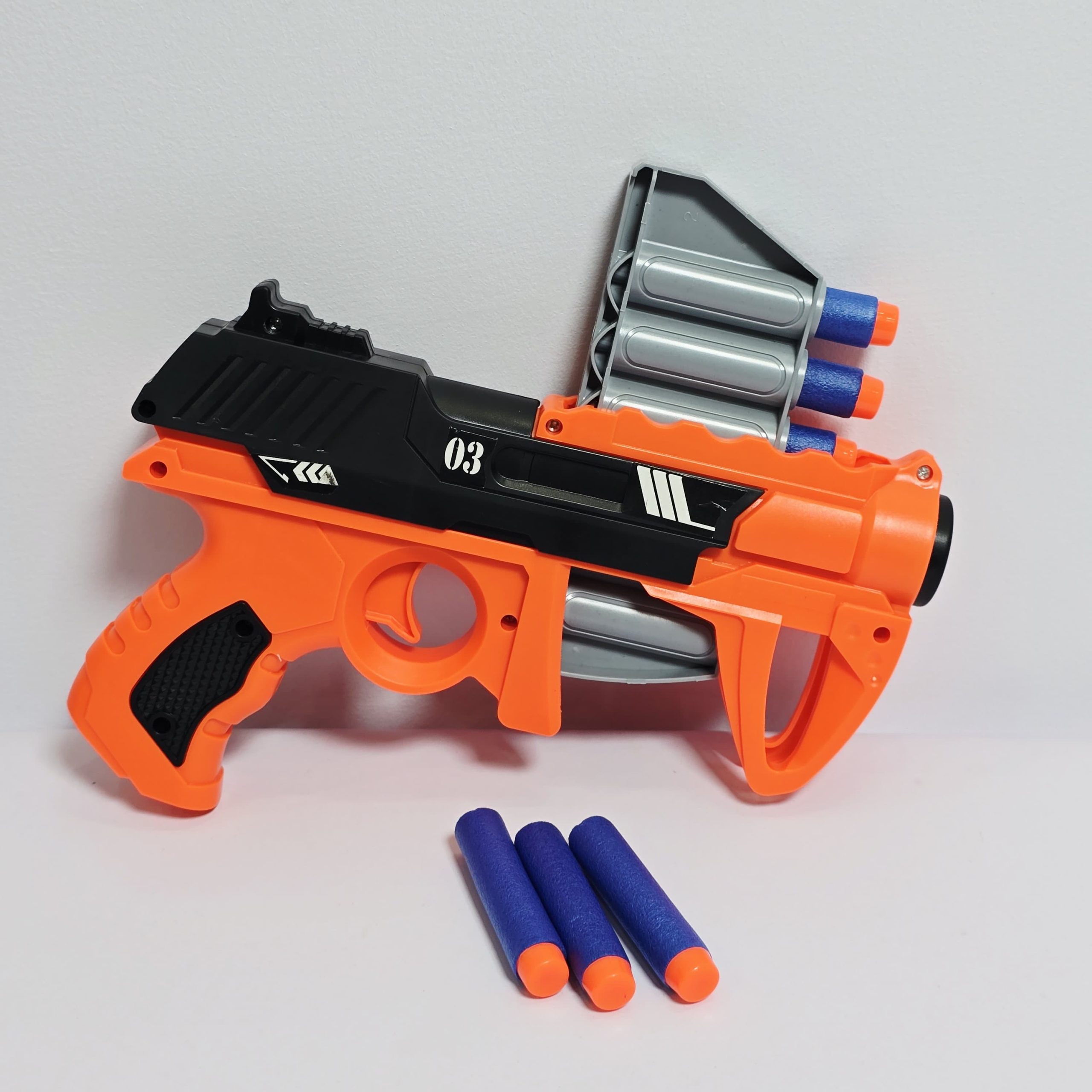 Hot Fire Soft Bullet Blaster Toy - Manual Pull-Lever Foam Dart Gun with 4-Dart On-Board Storage Magazine for Kids - Image 3