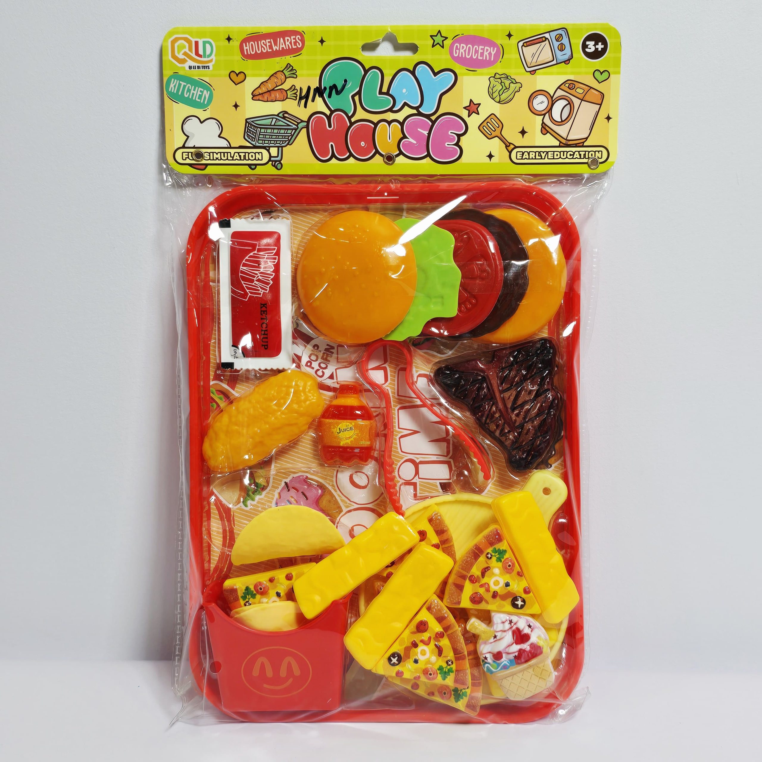 Play House Fast Food Combo Feast Playset - Interactive Toy Kitchen Serving Tray with Stackable Burger, Pizza, Fries, and Dessert - Image 3