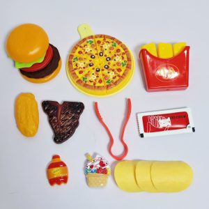 Play House Fast Food Combo Feast Playset - Interactive Toy Kitchen Serving Tray with Stackable Burger, Pizza, Fries, and Dessert