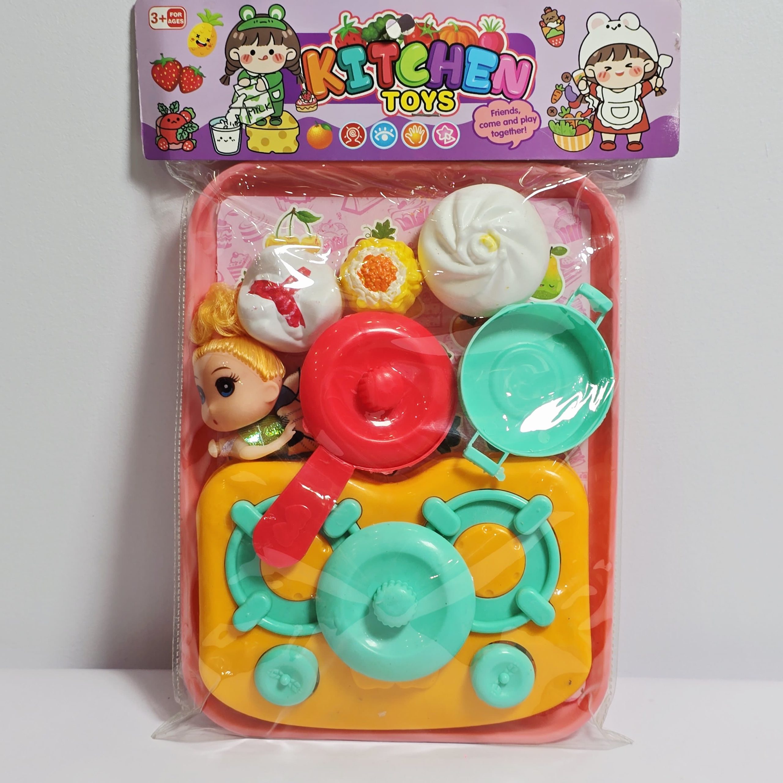 Kids Mini Kitchen Stove Playset with Doll – Pretend Cooking Toy Set with Dim Sum & Cookware - Image 2