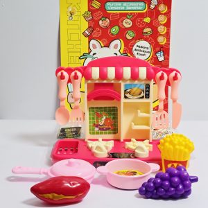 Kids Mini Kitchen Counter Cooking Playset – Pretend Chef Stove with Cookware & Play Food Accessories