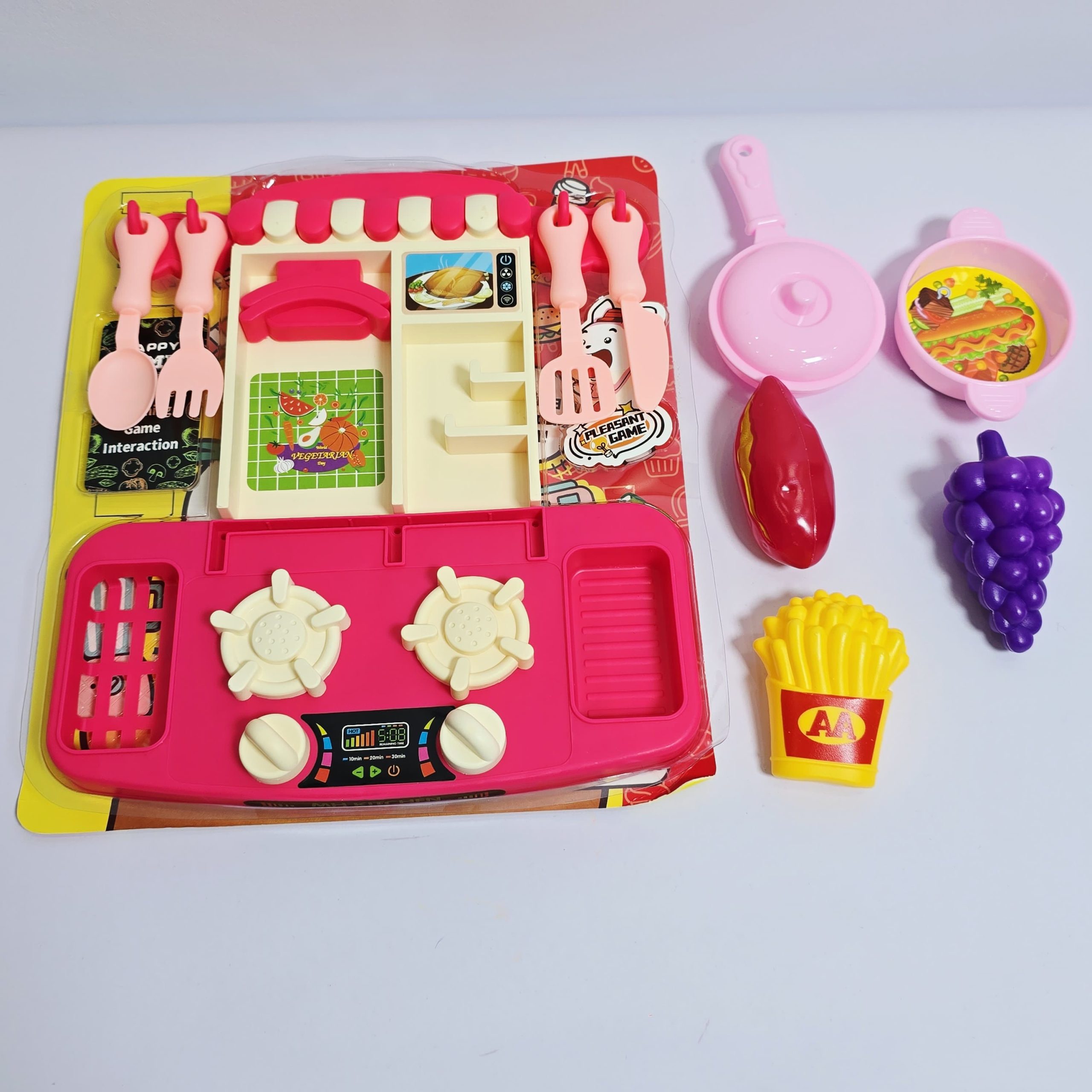 Kids Mini Kitchen Counter Cooking Playset – Pretend Chef Stove with Cookware & Play Food Accessories - Image 2