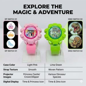 Kids Projector Digital Wristwatch – 3D Projection Toy Watch for Boys & Girls (Princess & Dinosaur Themes)