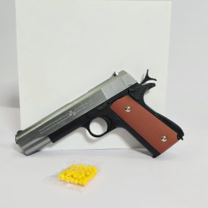 Colt M1911 Replica Toy Pistol – Two-Tone Spring-Powered Blaster with Wood-Grain Style Grips
