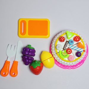 Kids Birthday Cake & Fruit Cutting Playset – Interactive Pretend Play Kitchen Toy with Hook-and-Loop Fasteners