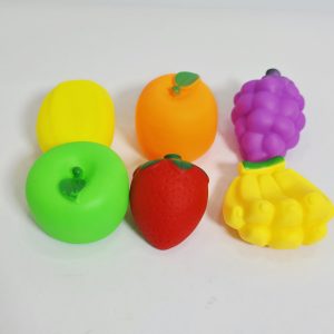 Soft Squeeze Fruit Squeaky Toy Set – 6-Piece Colorful Rubber Sensory Play Food for Toddlers