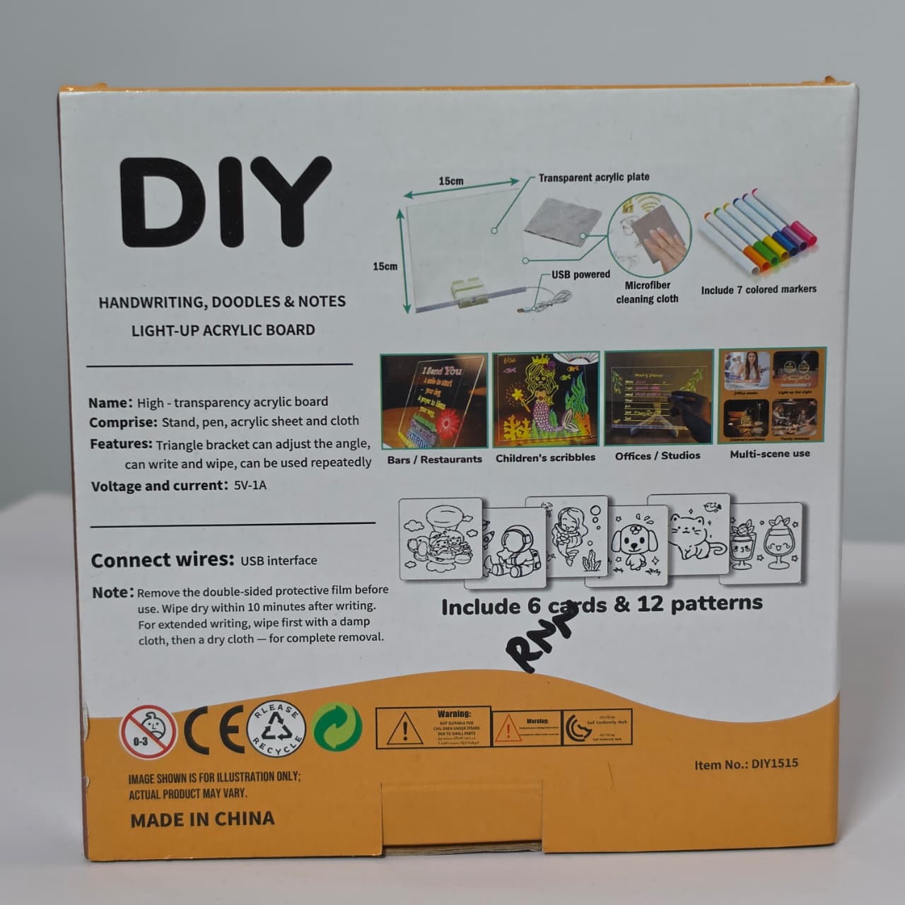 Baibian DIY Light-Up LED Acrylic Drawing Board – Illuminated Neon Memo Board with 6 Stencils & Colorful Markers - Image 3