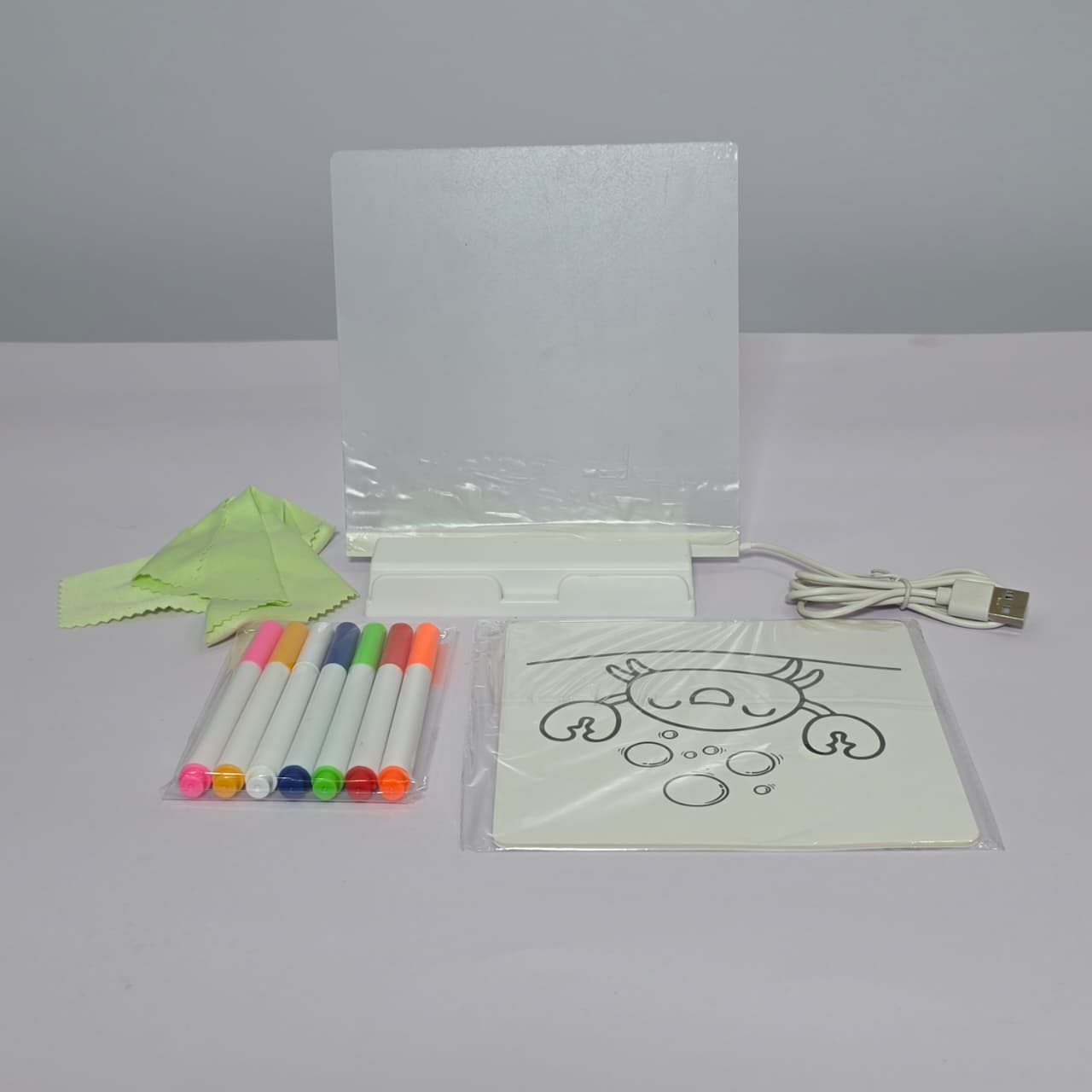 Baibian DIY Light-Up LED Acrylic Drawing Board – Illuminated Neon Memo Board with 6 Stencils & Colorful Markers - Image 2