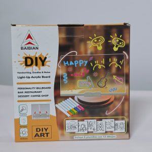 Baibian DIY Light-Up LED Acrylic Drawing Board – Illuminated Neon Memo Board with 6 Stencils & Colorful Markers