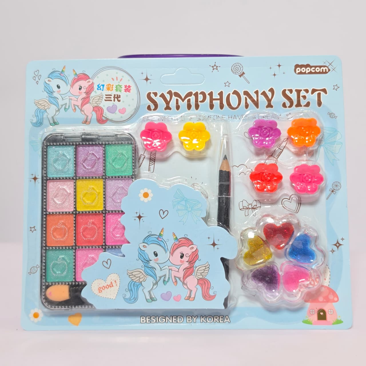 Symphony Set Unicorn Kids Makeup & Stationery Kit – Play Cosmetics Palette, Lip Gloss, and Pencil Set - Image 3