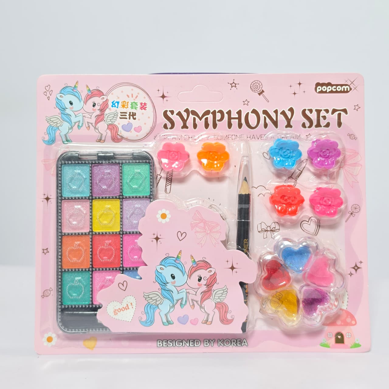 Symphony Set Unicorn Kids Makeup & Stationery Kit – Play Cosmetics Palette, Lip Gloss, and Pencil Set - Image 2